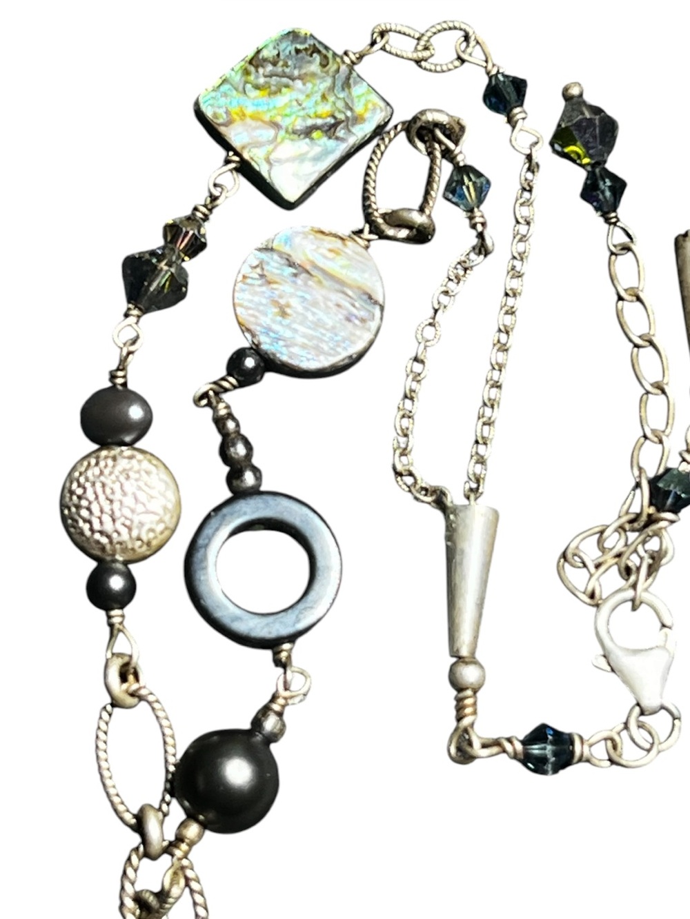 Silpada Sterling Silver Abalone Mother of Pearl Onyx Hematite Pearl Necklace - Picture 13 of 16